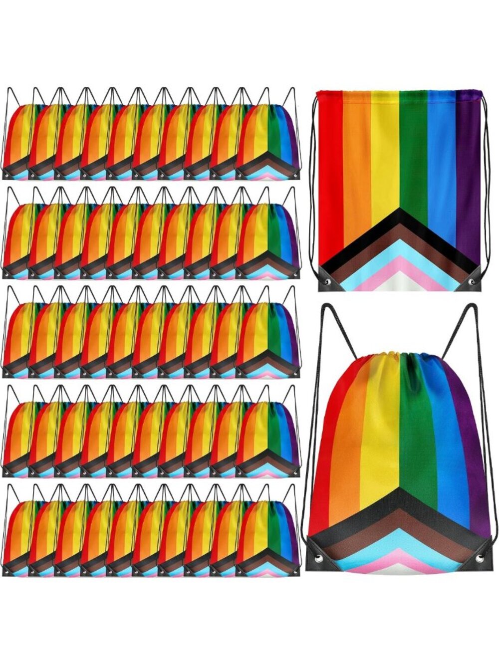 50 Pack Rainbow Pride String Bags - Colorful Polyester Backpacks for LGBTQ